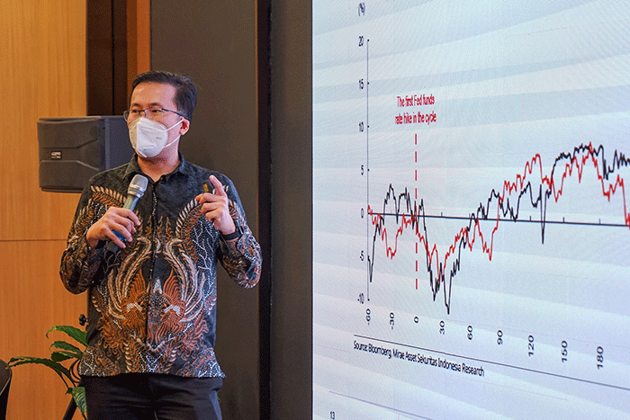 Direktur Mirae Asset Sekuritas Indonesia, Arisandhi Indrowisatio memberikan sambutan saat media Day, Ramadhan Season Mirae Asset Sekuritas Indonesia.