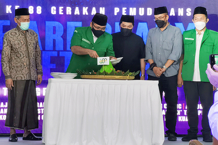 Tasyakuran Hari Lahir (Harlah) ke-88 GP Ansor yang berlangsung di Kantor Pimpinan Pusat GP Ansor, Jakarta Pusat, Minggu (24/4/2022).