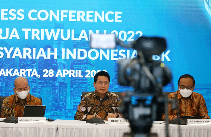 Paparan kinerja triwulan I/2022 BSI di Jakarta, Kamis (28/4/2022).