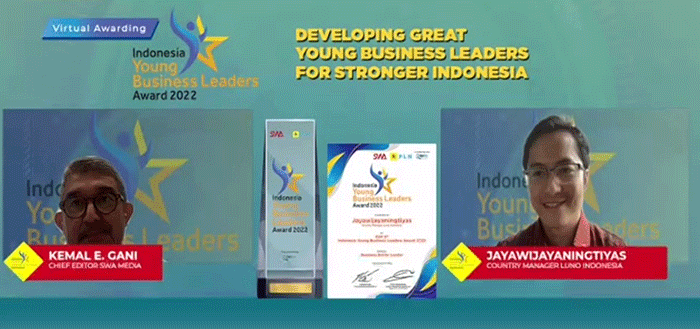 Jay Jayawijayaningtiyas, Country Manager Luno Indonesia dianugerahi penghargaan Indonesia Young Business Leaders Award 2022.