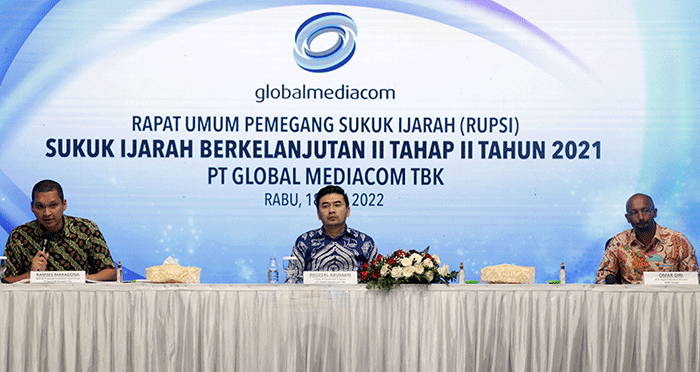 Rapat Umum Pemegang Sukuk Ijarah (RUPSI) Sukuk Ijarah Berkelanjutan II tahap II Tahun 2021 PT Global Mediacom Tbk di Jakarta, Rabu (18/5/2022).