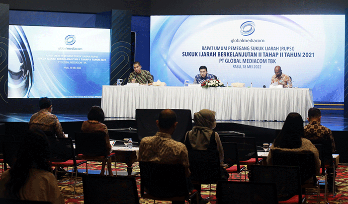 Rapat Umum Pemegang Sukuk Ijarah (RUPSI) Sukuk Ijarah Berkelanjutan II tahap II Tahun 2021 PT Global Mediacom Tbk di Jakarta, Rabu (18/5/2022).