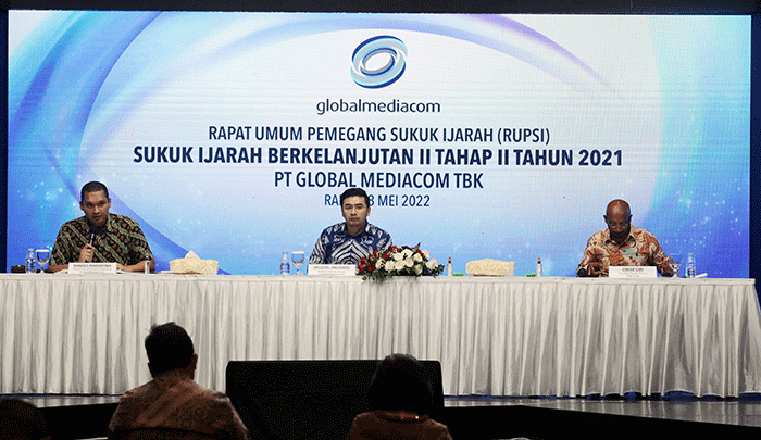 Rapat Umum Pemegang Sukuk Ijarah (RUPSI) Sukuk Ijarah Berkelanjutan II tahap II Tahun 2021 PT Global Mediacom Tbk di Jakarta, Rabu (18/5/2022).
