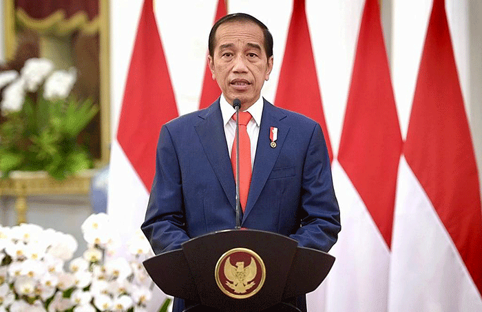 Presiden Joko Widodo menyampaikan sejumlah pandangannya dalam sesi pembukaan Sidang Komisi Ke-78 UNESCAP secara virtual dari Istana Merdeka Jakarta.