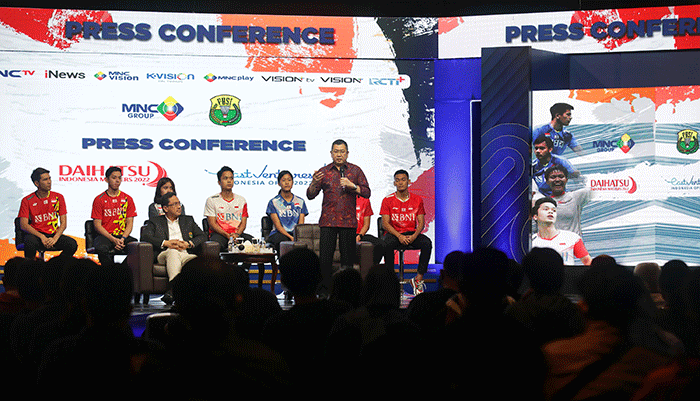 Press conference kerja sama eksklusif PBSI-MNC di Jakarta, senin (30/5/2022).