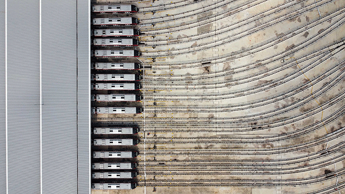 Rangkaian kereta LRT (Light Rail Transit) terparkir di Depo Jatimulya, Bekasi, Jawa Barat, Senin (13/6/2022).