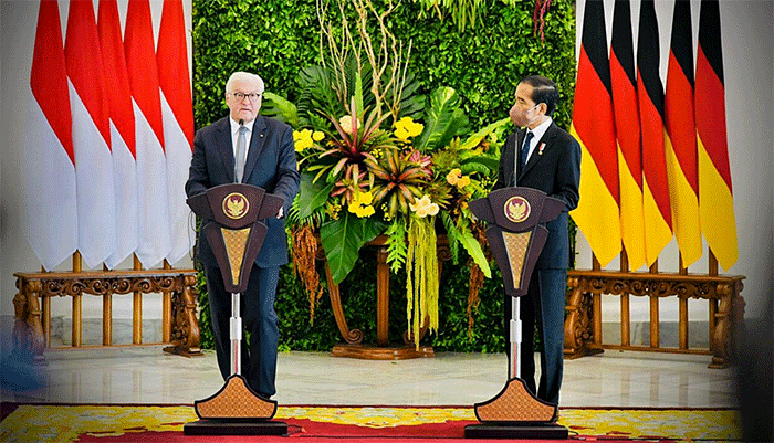 Presiden Joko Widodo menyambut kunjungan kenegaraan Presiden Republik Federal Jerman Frank-Walter Steinmeier, di Istana Kepresidenan Bogor, Jawa Barat.