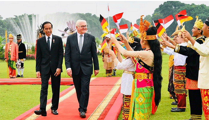 Presiden Joko Widodo menyambut kunjungan kenegaraan Presiden Republik Federal Jerman Frank-Walter Steinmeier, di Istana Kepresidenan Bogor, Jawa Barat.