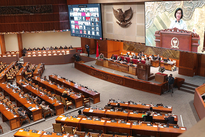 Rapat paripurna ke-26 masa persidangan V tahun 2021-2022 di Kompleks Parlemen, Senayan, Jakarta, Kamis (30/6/2022).