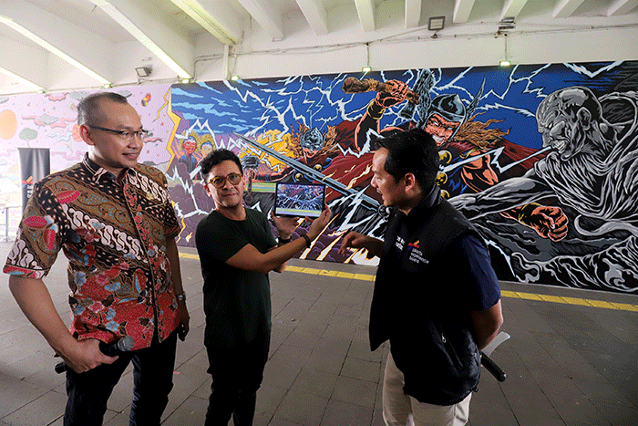 Konferensi pers kolaborasi mural di Terowongan Kendal, Jakarta, Kamis (7/7/2022).