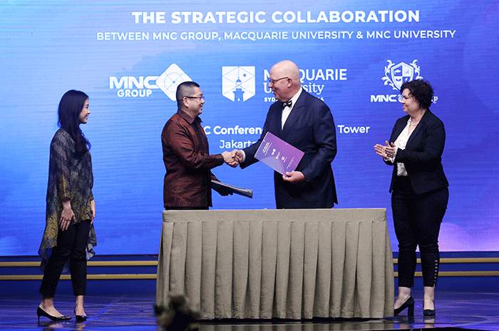 Kerja sama MNC Group, MNC University dan Macquarie University di Jakarta, Selasa (12/7/2022).