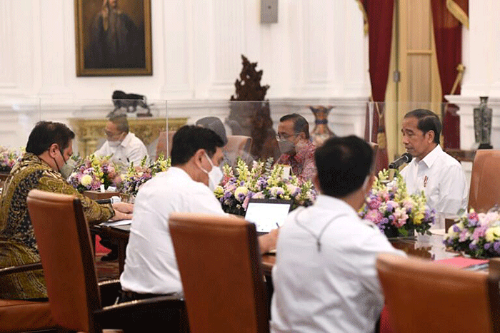 Rapat terbatas yang dipimpin oleh Presiden Joko Widodo di Istana Merdeka, Jakarta, Senin, 18 Juli 2022.