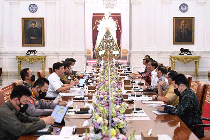 Rapat terbatas yang dipimpin oleh Presiden Joko Widodo di Istana Merdeka, Jakarta, pada Senin, 18 Juli 2022.