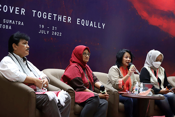 Press Conference Pembukaan W20 Summit di Danau Toba, Sumatera Utara (Sumut) Senin (18/7/2022).