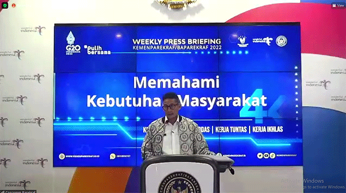 Weekly Press Briefing (WPB) Kemenparekraf yang diselenggrakan secara Virtual di di Gedung Sapta Pesona, Jakarta Pusat Senin (18/7/2022).
