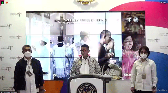Weekly Press Briefing (WPB) Kemenparekraf yang diselenggrakan secara Virtual di di Gedung Sapta Pesona, Jakarta Pusat Senin (18/7/2022).