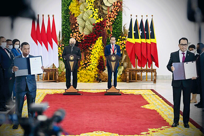 Presiden Joko Widodo menyambut kunjungan resmi Presiden Republik Demokratik Timor Leste Jose Ramos-Horta, di Istana Kepresidenan Bogor.