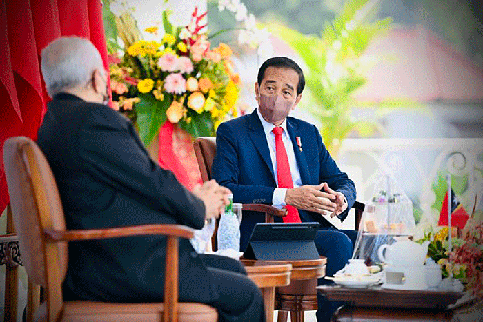 Presiden Joko Widodo menyambut kunjungan resmi Presiden Republik Demokratik Timor Leste Jose Ramos-Horta, di Istana Kepresidenan Bogor.