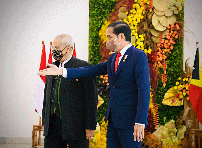 Presiden Joko Widodo menyambut kunjungan resmi Presiden Republik Demokratik Timor Leste Jose Ramos-Horta, di Istana Kepresidenan Bogor.