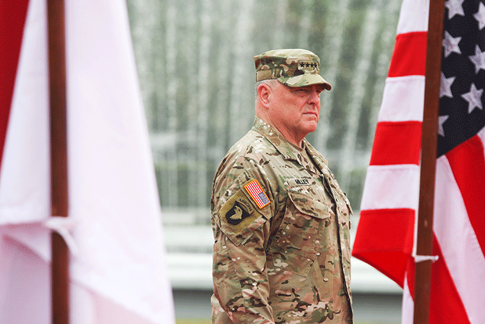 Kunjungan kehormatan Kepala Staf Gabungan Amerika Serikat (AS) Jenderal Mark Milley di Markas Besar TNI, Cilangkap, Jakarta, Minggu (24/7/2022).