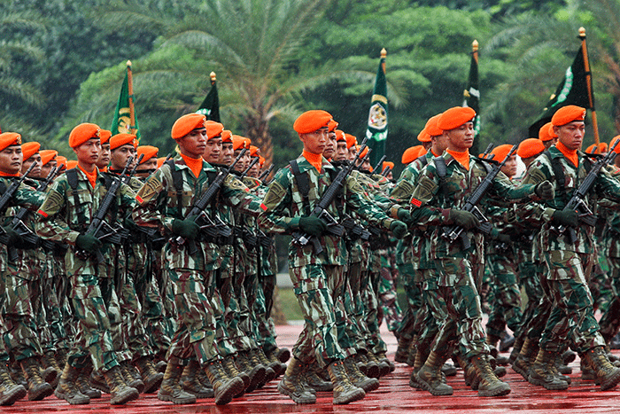 Kunjungan kehormatan Kepala Staf Gabungan Amerika Serikat (AS) Jenderal Mark Milley di Markas Besar TNI, Cilangkap, Jakarta, Minggu (24/7/2022).