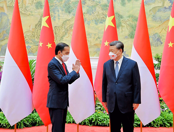 Presiden Jokowi melakukan pertemuan bilateral dengan Presiden Republik Rakyat Tiongkok (RRT) Xi Jinping di Villa 14, Diaoyutai State Guesthouse.