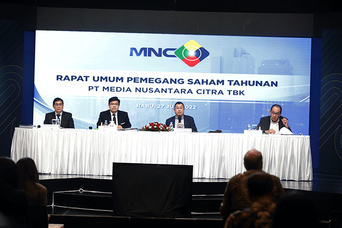 Rapat Umum Pemegang Saham Tahunan dan Rapat Umum Pemegang saham Luar Biasa PT Media Nusantara Citra Tbk di Jakarta, Rabu (27/7/2022).
