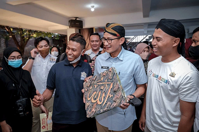 Menparekraf Sandiaga Uno saat acara Kelana Nusantara, di Rumah Makan Kalijaga, Demak, Jawa Tengah, Selasa (26/7/2022)