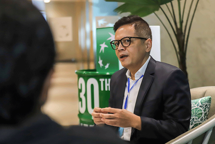 Presiden Direktur BNP Paribas Asset Management (AM) Priyo Santoso saat sesi wawancara khusus dengan IDX Channel di kantor BNP Paribas AM.