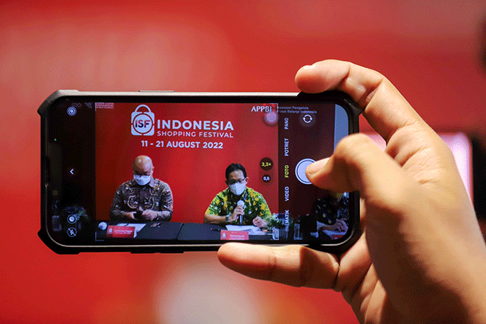 Konferensi pers Indonesia Shopping Festival 2022 di Jakarta, Rabu (3/8/2022).