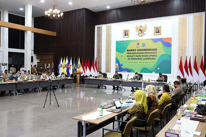 Ketua Satgas Penyakit Mulut dan Kuku (PMK), Letjen TNI Suharyanto saat Rapat Koordinasi dengan Pemerintah Provinsi serta Kabupaten/Kota Lampung.