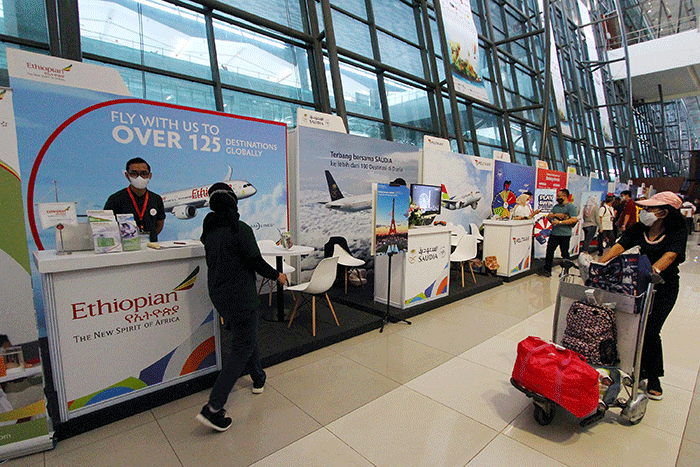 Travel Fair di Terminal 3 Bandara Soekarno Hatta, Tangerang, Banten, Sabtu (13/8/2022).