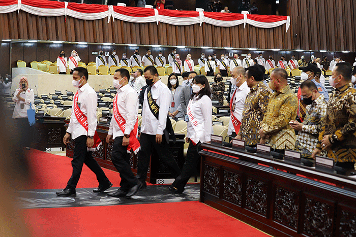 Gladi bersih persiapan Pidato Kenegaraan Presiden di Kompleks Parlemen, Senayan, Jakarta, Senin (15/8/2022).