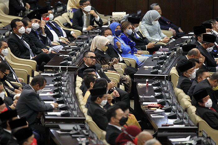Ketua DPR RI Puan Maharani memberikan paparannya pada Sidang Tahunan MPR dan Sidang Bersama DPR - DPD Tahun 2022 di Gedung Nusantara, Kompleks Parlemen.