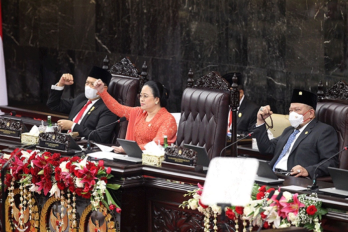 Ketua DPR RI Puan Maharani memberikan paparannya pada Sidang Tahunan MPR dan Sidang Bersama DPR - DPD Tahun 2022 di Gedung Nusantara, Kompleks Parlemen.