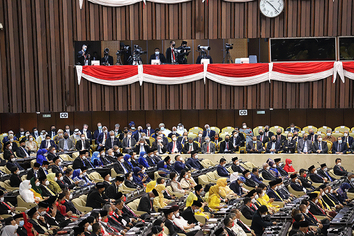 Ketua DPR RI Puan Maharani memberikan paparannya pada Sidang Tahunan MPR dan Sidang Bersama DPR - DPD Tahun 2022 di Gedung Nusantara, Kompleks Parlemen.