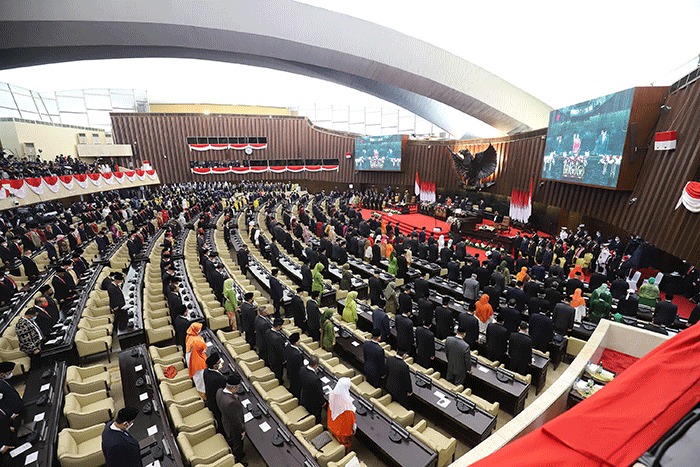 Ketua DPR RI Puan Maharani memberikan paparannya pada Sidang Tahunan MPR dan Sidang Bersama DPR - DPD Tahun 2022 di Gedung Nusantara, Kompleks Parlemen.