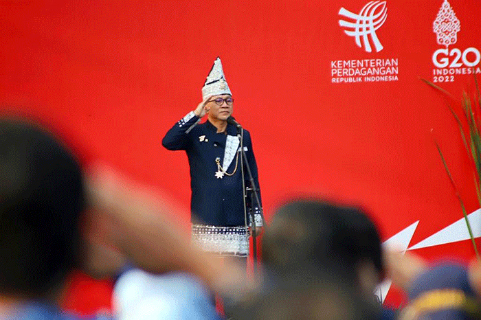 Menteri Perdagangan Zulkifli Hasan menghadiri upacara HUT ke 77 Kemerdekaan Republik Indonesia di Istana Negara, Jakarta, Rabu (17/8/2022).