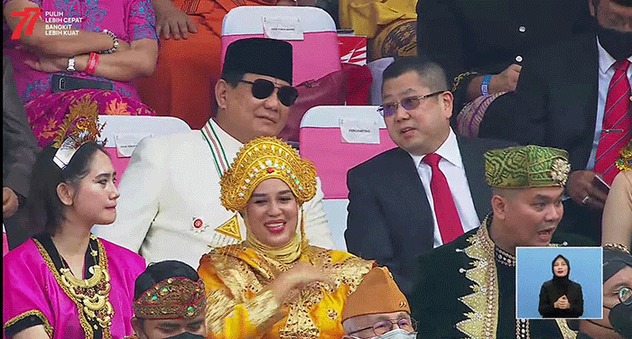 Ketua Umum DPP Partai Persatuan Indonesia (Perindo) Hary Tanoesoedibjo dan Menteri Pertahanan Prabowo Subianto saat menghadiri Hari Ulang Tahun ke-77.