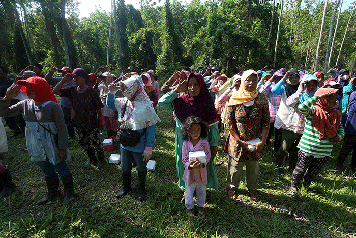 Masyarakat perkebunan bersama sejumla ormas mengikuti upacara HUT RI ke-77 di tengah perkebunan PTPN XII di Desa Pondok Rejo, Kecamatan Tempurejo.