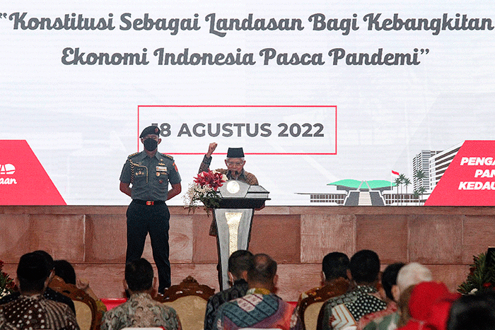Peringatan Hari Konstitusi dan Hari Ulang Tahun ke-77 MPR di Plaza Nusantara IV, Kompleks Parlemen, Senayan, Jakarta, Kamis (18/8/2022).