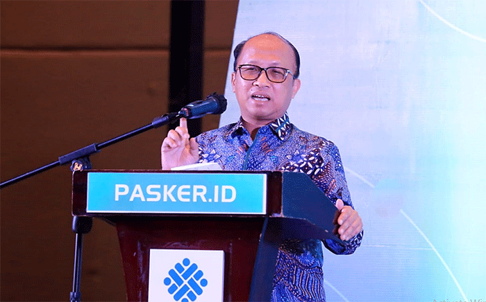 Sekretaris Jenderal Kementerian Ketenagakerjaan, Anwar Sanusi ketika memberikan sambutan pada acara Konsolidasi Informasi Demand Pasar Kerja di Jakarta.