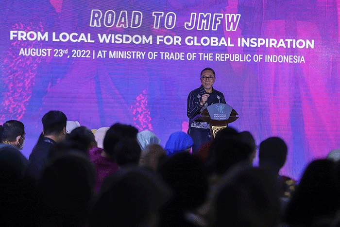 Roadshow Jakarta Muslim Fashion Week (JMFW) 2024 di Auditorium Kementerian Perdagangan, Jakarta Pusat, Rabu (23/8/2022).