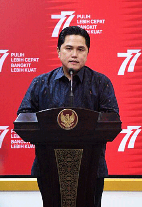 Keterangan pers Menteri BUMN Erick Thohir di Kantor Presiden, Jakarta, Rabu (24/8/2022).