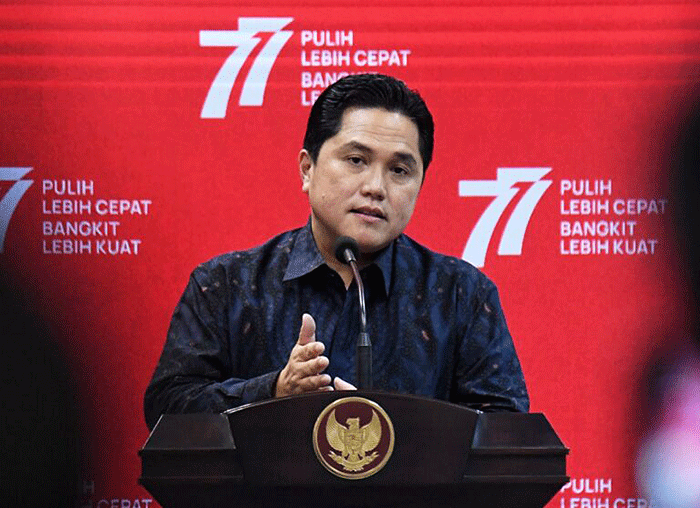 Keterangan pers Menteri BUMN Erick Thohir di Kantor Presiden, Jakarta, Rabu (24/8/2022).