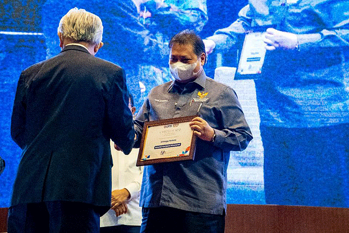 Menko Bidang Perekonomian Airlangga Hartarto saat menjadi Distinguished Guest Speaker pada acara seminar UPH Festival 2022.