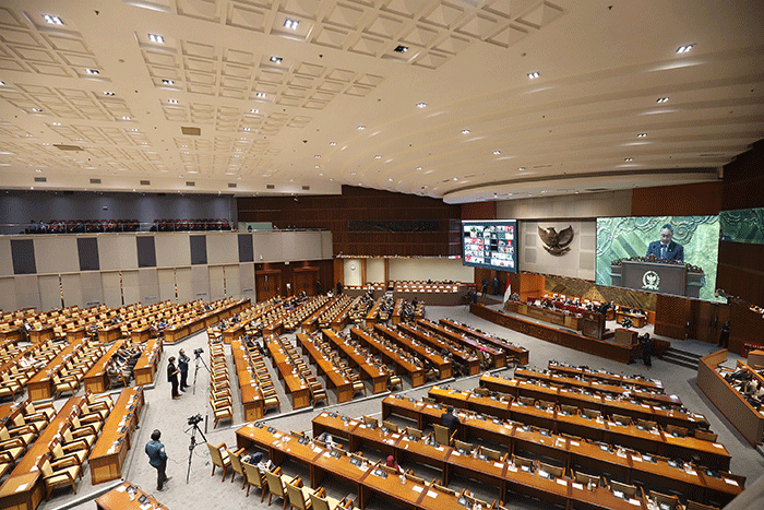 Rapat paripurna DPR ke-3 masa persidangan I tahun 2022-2023 di kompleks Parlemen, Senayan, Jakarta, Selasa (30/8/2022).
