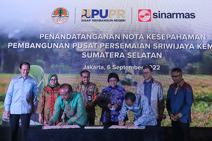 Penandatanganan Nota Kesepahaman Pembangunan Pusat Persemaian Sriwijaya Kemampo Sumatera Selatan di Jakarta, Selasa (6/9/2022).