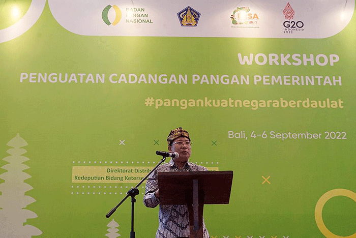 Kepala Badan Pangan Nasional/National Food Agency (NFA) Arief Prasetyo Adi memberikan arahan dalam Workshop Penguatan Cadangan Pangan Pemerintah.