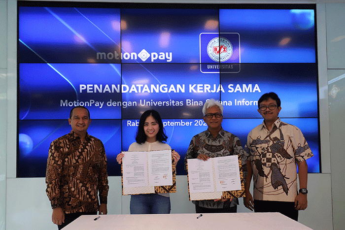 Penandatanganan kerja sama MotionPay dengan Universitas Bina Sarana Informatika (BSI) di Jakarta, Rabu (7/9/2022).